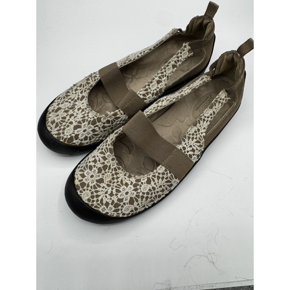 Jambu Delilah Mary Jane Flats Womens Size 9M Black Beige Crochet Lace SB24